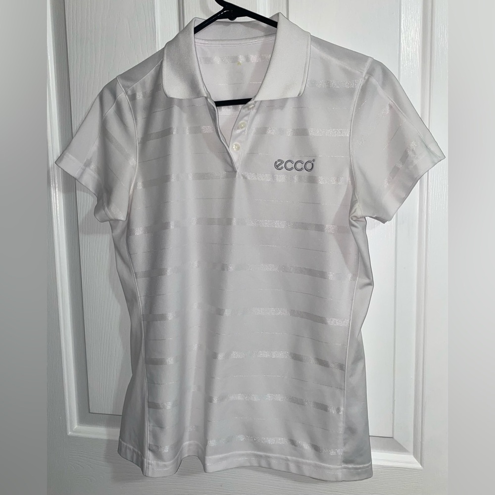 3-ANTIGUA..WOMENS Ecco Embossed Classic White Polo Shirt